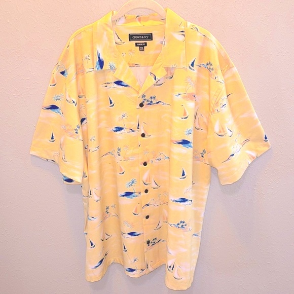 Crown & Ivy Yellow Blue Tropical Casual Shirt Button Down Front Men’s Size XXL - Picture 1 of 8